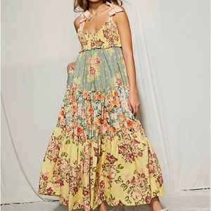 Free People Bluebell Floral Print Sleeveless Bow Tie Strap Dress size small